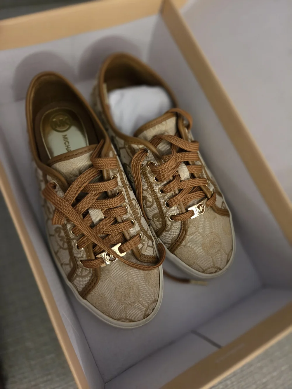 Michael Kors Women's Beige Logo Lace-Up Sneakers